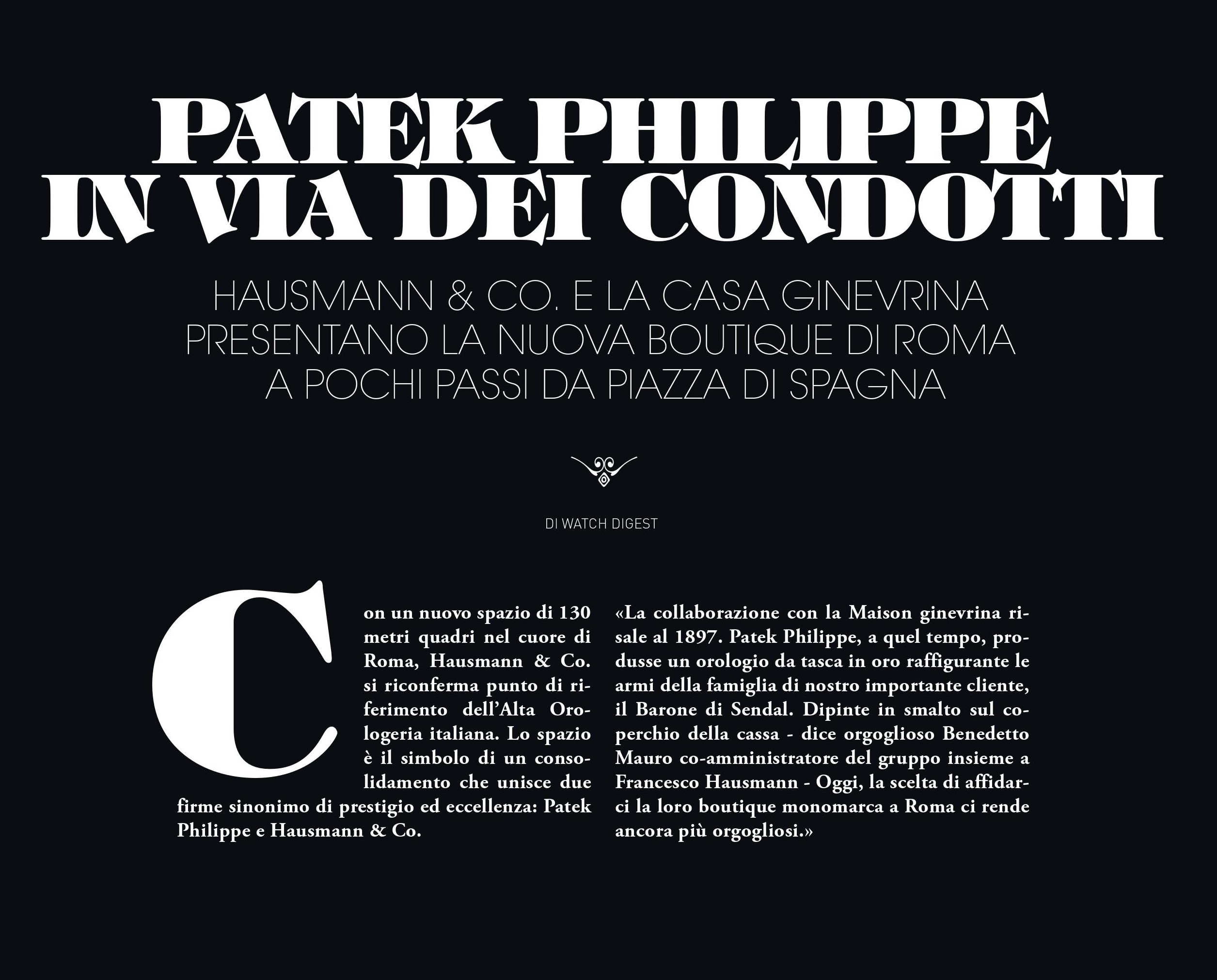La nuova boutique Patek Philippe e la collezione dedicata a Roma protagoniste della stampa